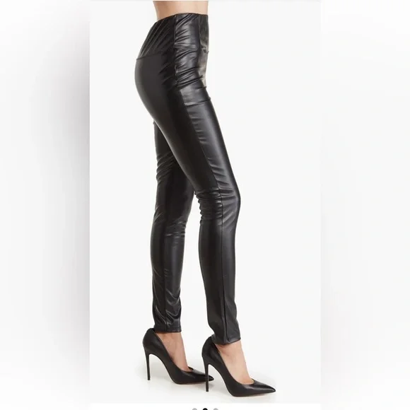 MAX STUDIO Vegan Leather Wide Waist black Leggings/size M - Picture 2 of 3
